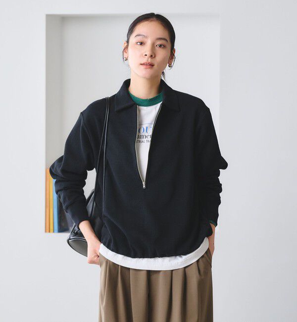 BEAUTY&YOUTH UNITED ARROWS「【WEB限定 Wardrobe DAILY MINIMAL】ダンボールジャージー ハーフジッププルオーバー」|Tシャツ・カットソー|BLACK