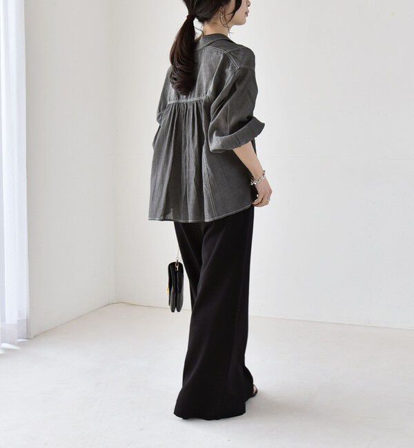 quaranciel「quaranciel:〈洗濯機可能〉シアー デニム ギャザー レギュラー シャツ」|シャツ・ブラウス|