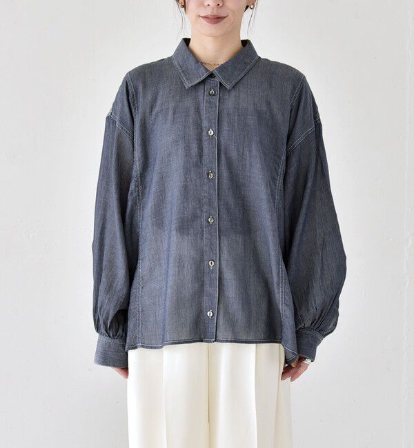 quaranciel「quaranciel:〈洗濯機可能〉シアー デニム ギャザー レギュラー シャツ」|シャツ・ブラウス|