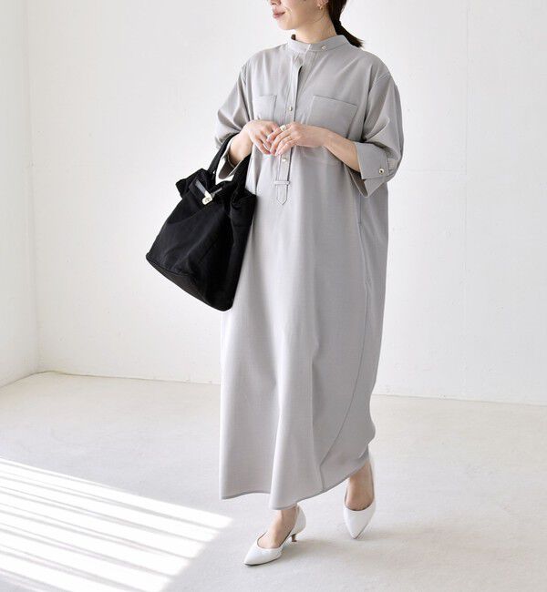 quaranciel「quaranciel:〈洗濯機可能〉CALCULO(R)使用 バンドカラー シャツ ワンピース」|ワンピース|