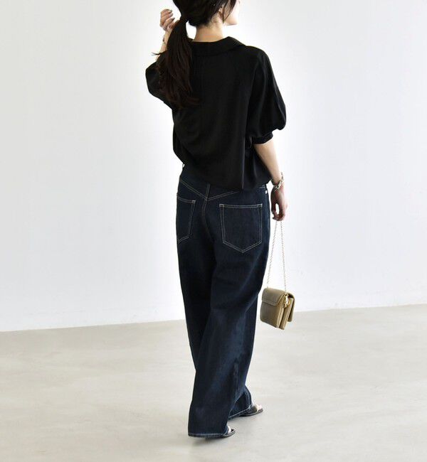 quaranciel「quaranciel:〈接触冷感/洗濯機可能〉シルク ミックス ポンチ ドロスト ポロ プルオーバー」|Tシャツ・カットソー|