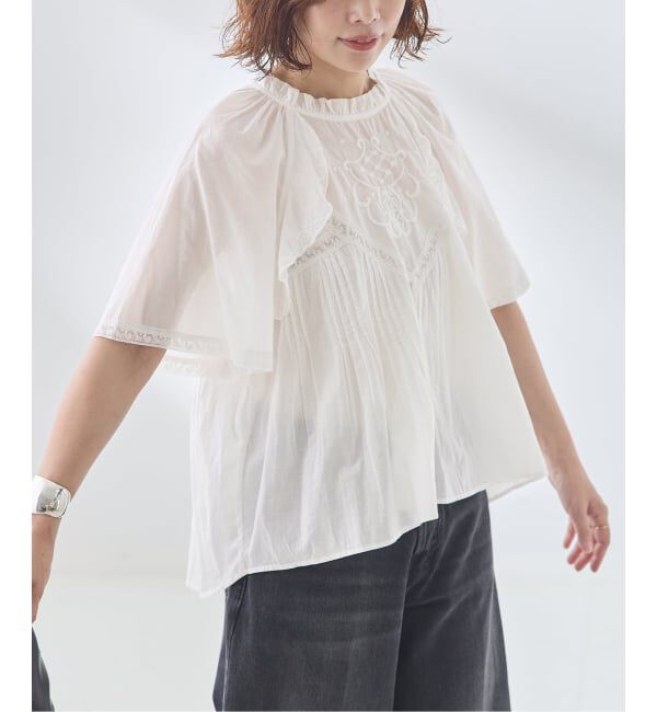 journal standard L'essage「レースフレンチスリーブブラウス」|シャツ・ブラウス|ホワイト