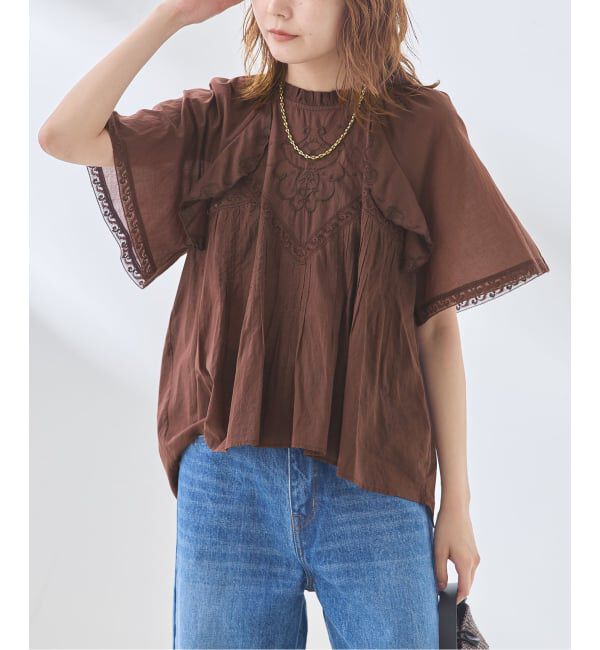journal standard L'essage「レースフレンチスリーブブラウス」|シャツ・ブラウス|ブラウン