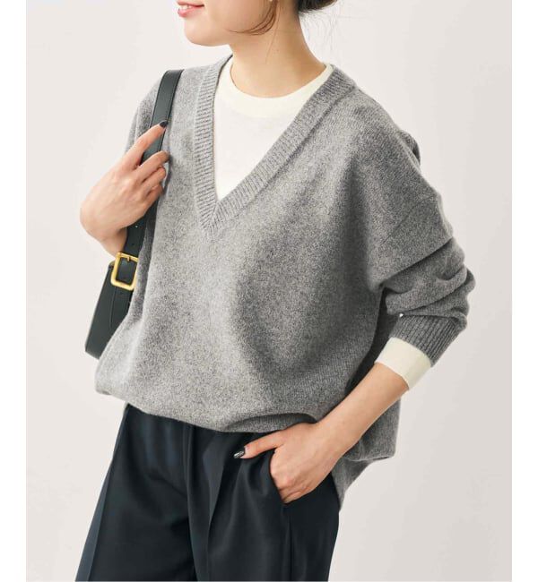 Spick and Span「《予約》レイヤード風Vネックプルオーバー」|ニット・セーター|グレーA