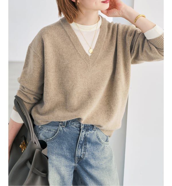 Spick and Span「《予約》レイヤード風Vネックプルオーバー」|ニット・セーター|ベージュ A