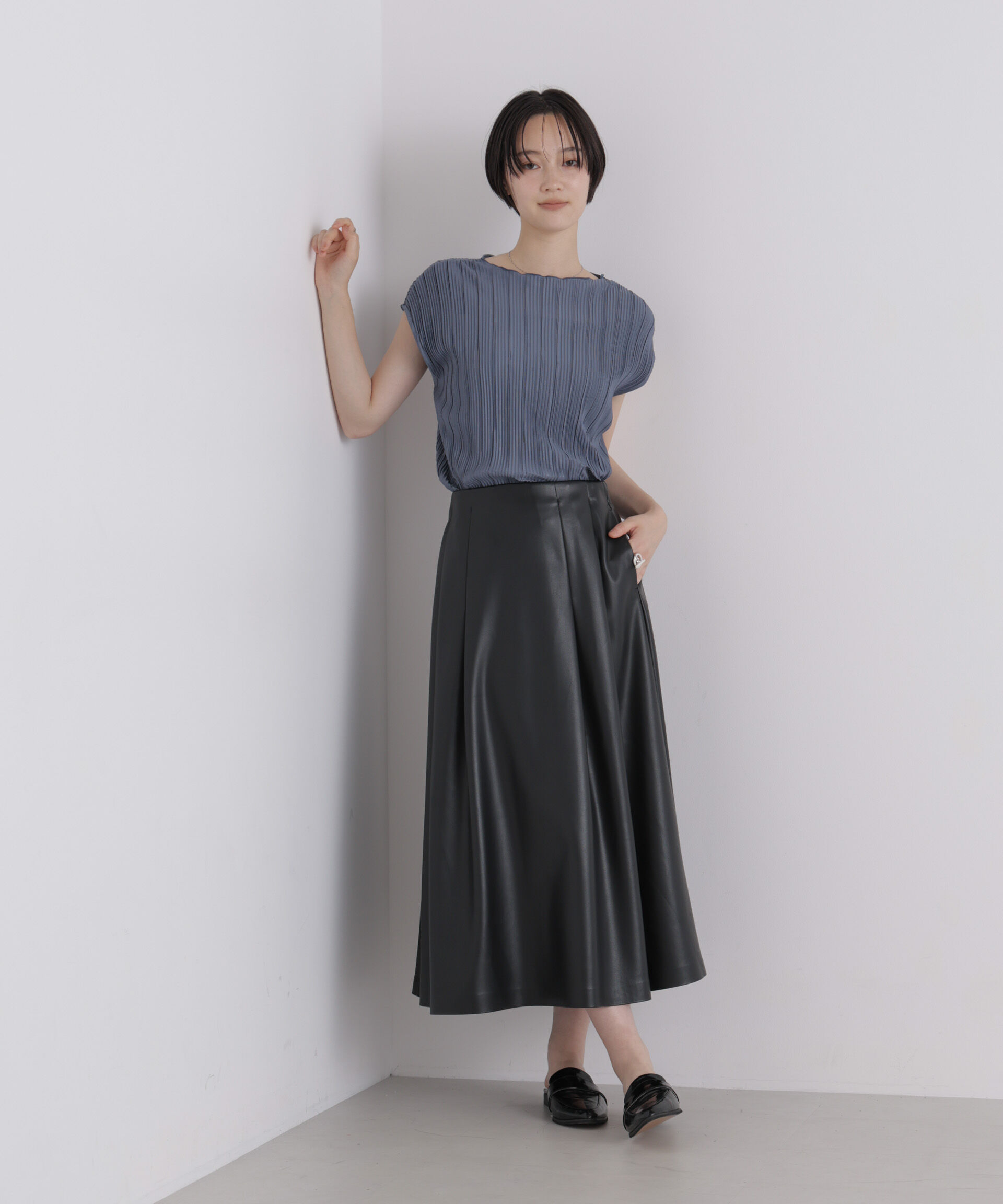 NANO universe「プリーツカットノースリーブトップス(セットアップ可)」|Tシャツ・カットソー|