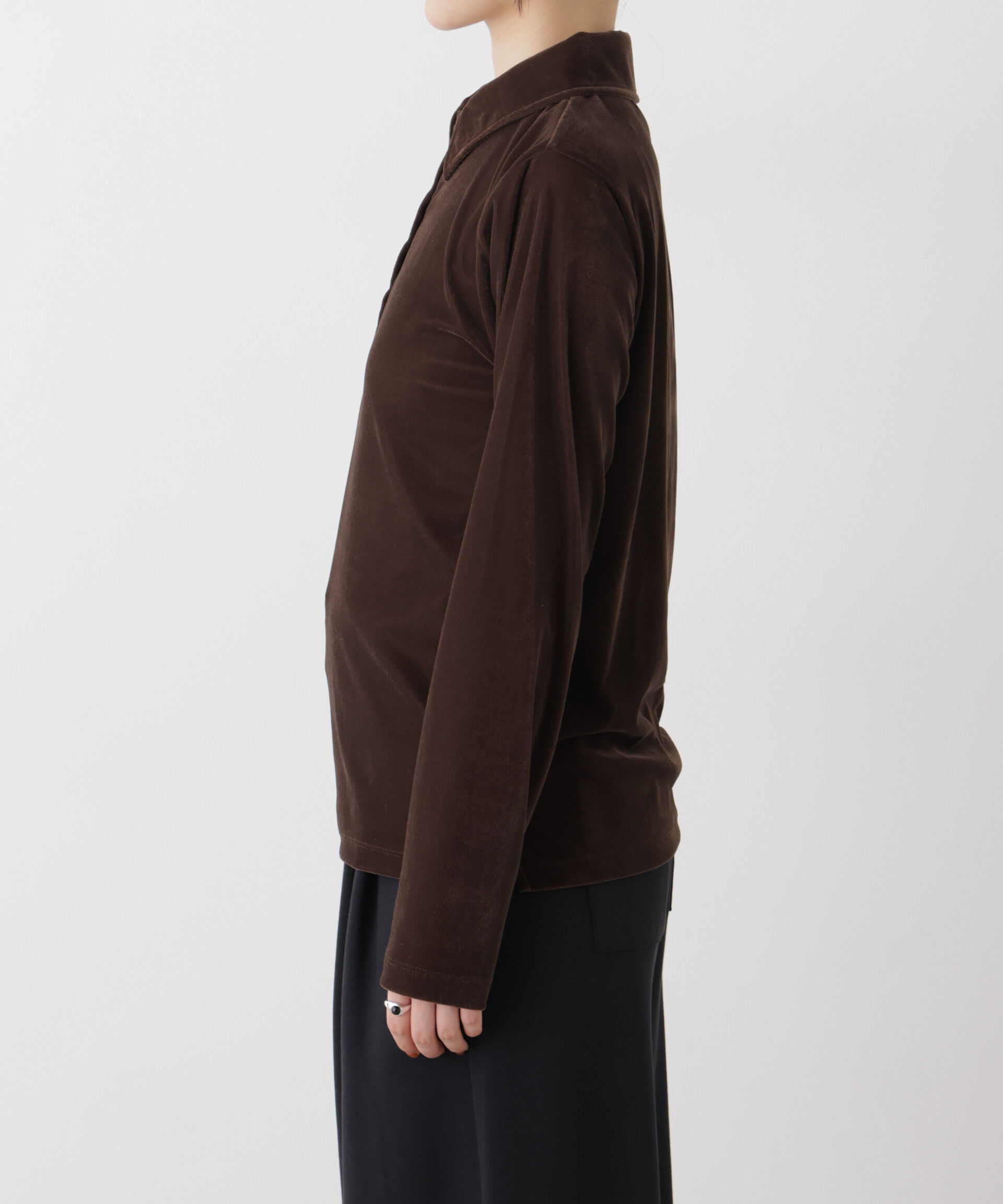 NANO universe「カットベロアドットボタンポロ衿トップス(セットアップ可)」|Tシャツ・カットソー|