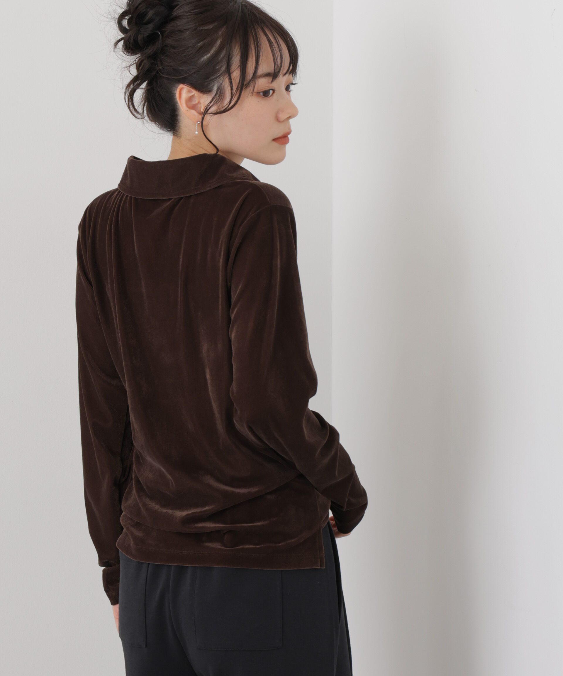 NANO universe「カットベロアドットボタンポロ衿トップス(セットアップ可)」|Tシャツ・カットソー|