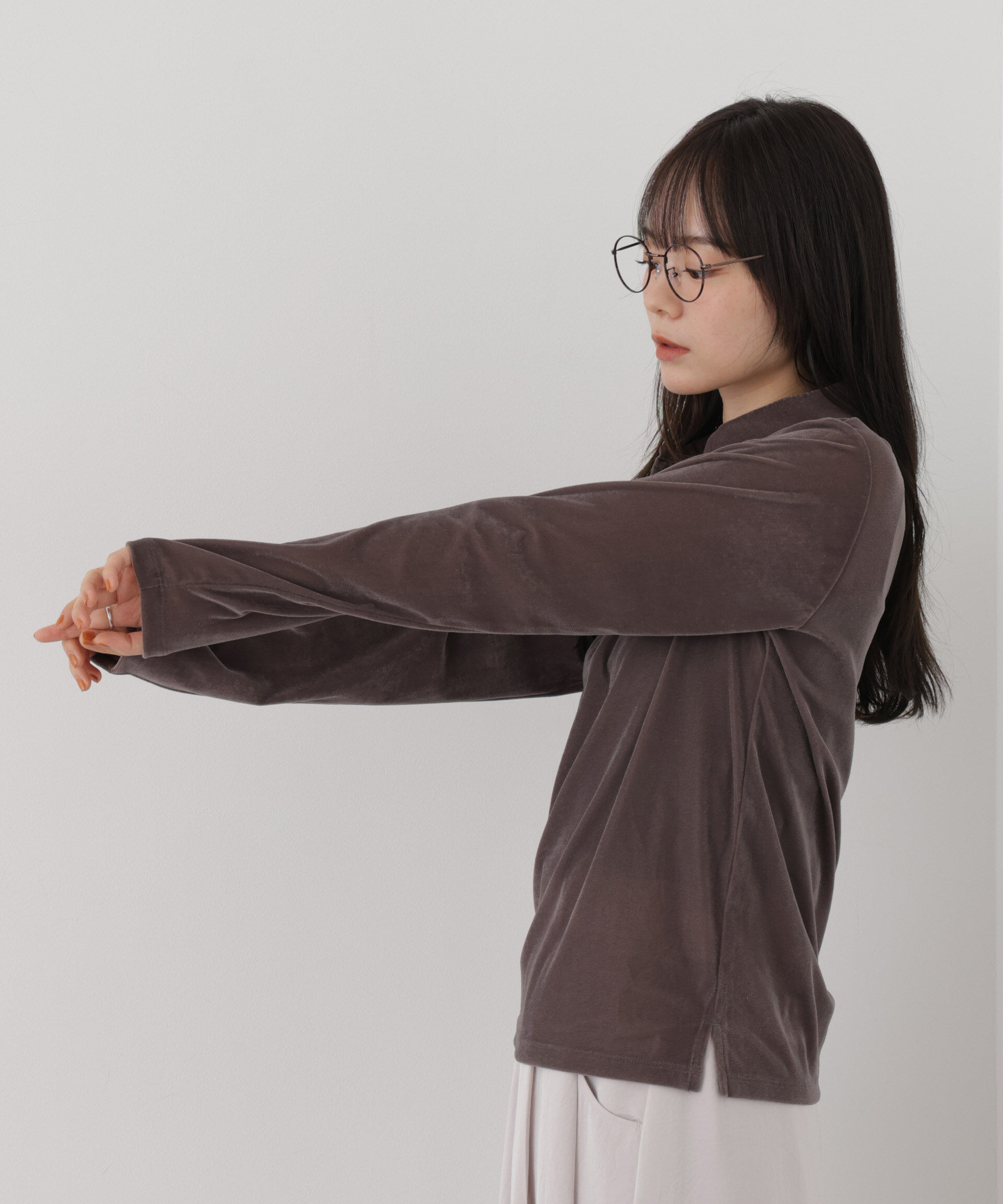 NANO universe「カットベロアドットボタンポロ衿トップス(セットアップ可)」|Tシャツ・カットソー|