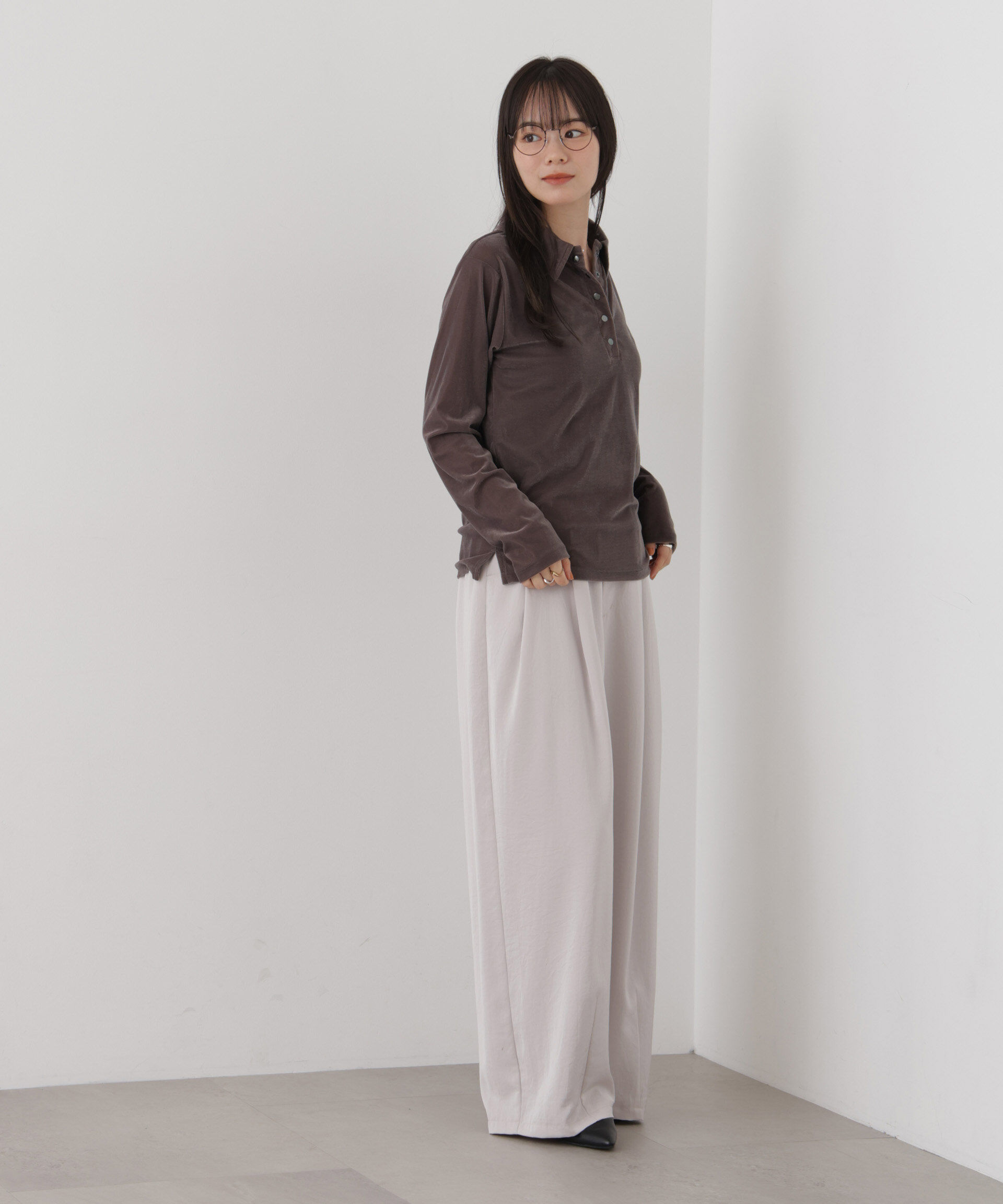 NANO universe「カットベロアドットボタンポロ衿トップス(セットアップ可)」|Tシャツ・カットソー|