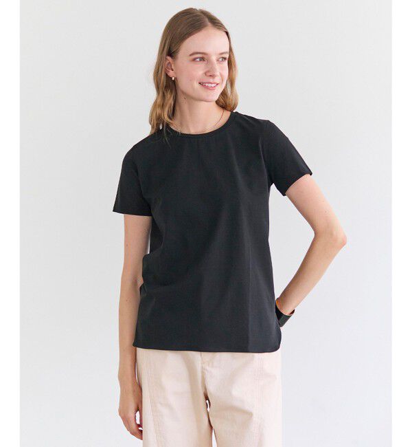 BEIGE,「【定番・新色追加】BROIS / コットンストレッチシャツテールTシャツ」|Tシャツ・カットソー|Black