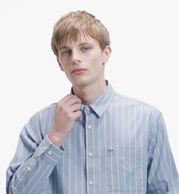 LACOSTE「オーバーサイズ ストライプレギュラーカラー 長袖シャツ」|シャツ・ブラウス|