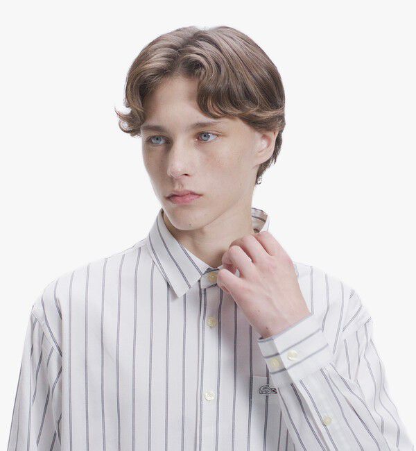 LACOSTE「オーバーサイズ ストライプレギュラーカラー 長袖シャツ」|シャツ・ブラウス|
