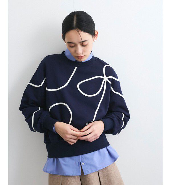 VIS「【洗える】ハート＆リボンコード刺繍スウェット」|スウェット・ジャージ|