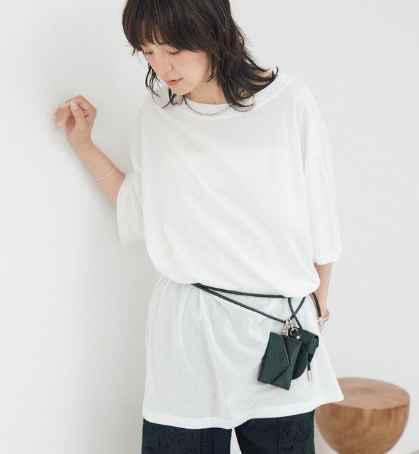  「【A・MONN】【吸水速乾/接触冷感】オープンネックチュニックTee」|Tシャツ・カットソー|