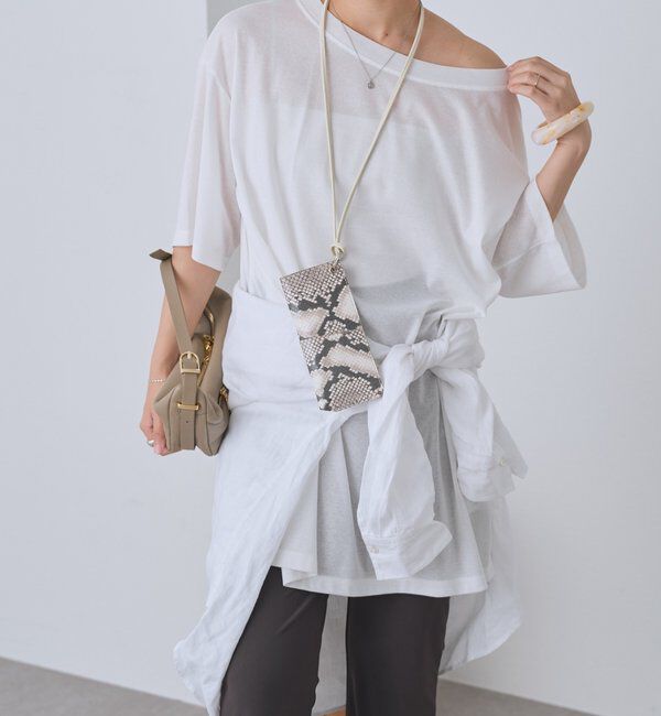  「【A・MONN】【吸水速乾/接触冷感】オープンネックチュニックTee」|Tシャツ・カットソー|