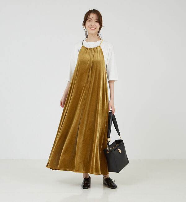 abahouse mavie「【大人のいちまんワンピ】プリント＆ベロアキャミワンピ」|ワンピース|