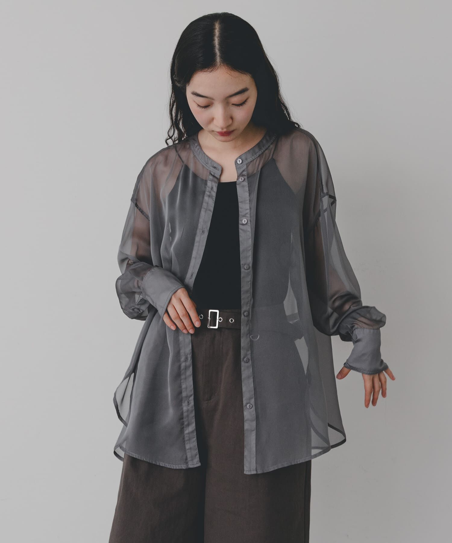 SENSE OF PLACE by URBAN RESEARCH「バンドカラーシャンブレーシアーシャツ」|シャツ・ブラウス|