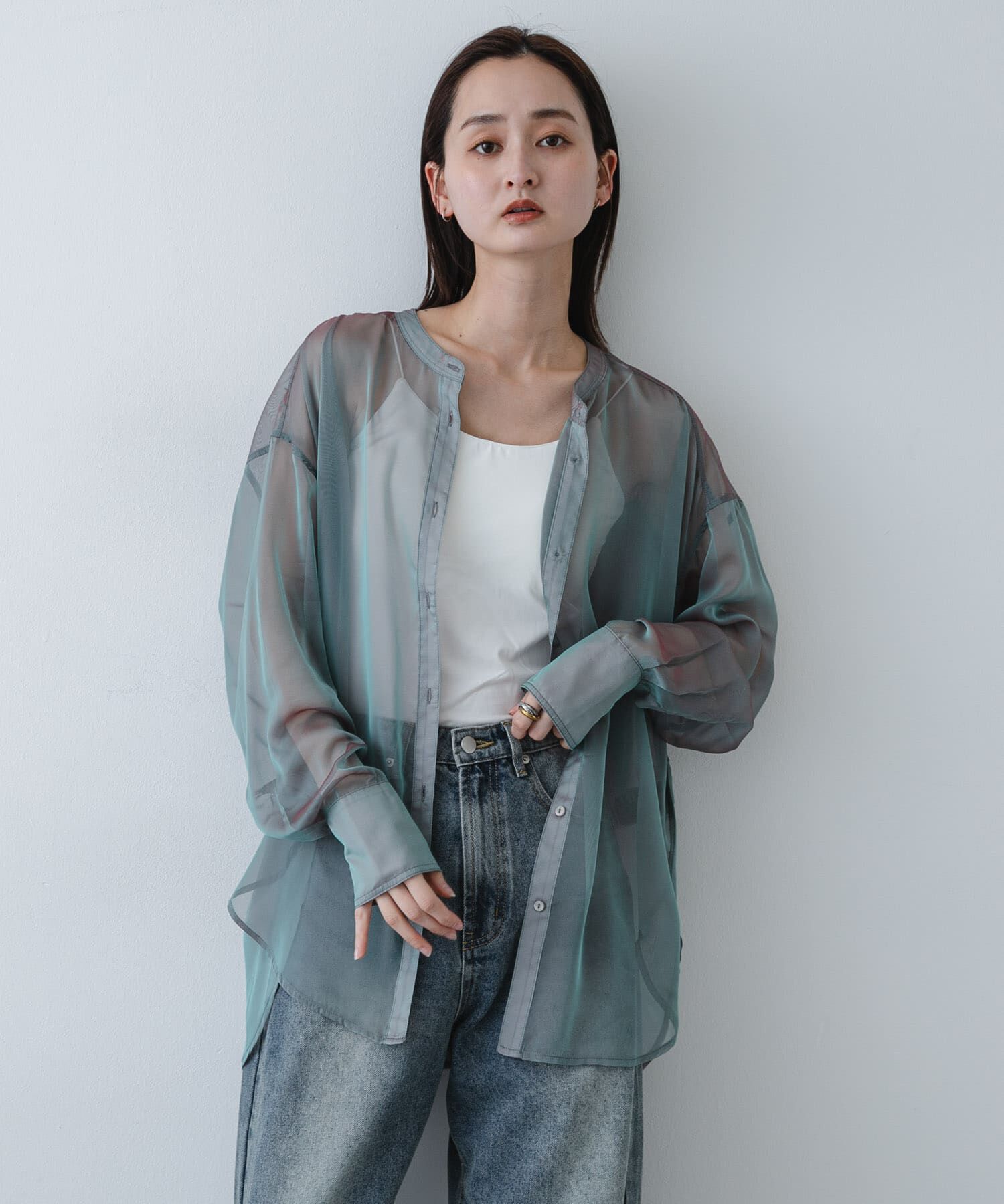 SENSE OF PLACE by URBAN RESEARCH「バンドカラーシャンブレーシアーシャツ」|シャツ・ブラウス|