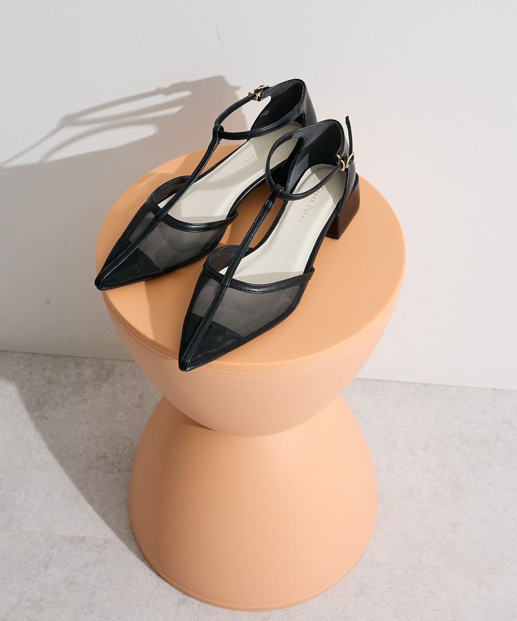 Green Parks「Tストラップシアーパンプス」|パンプス|Black
