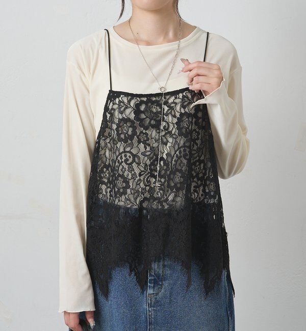  「【新色追加/リバイバル】ナイロンチュールベロアクルーネックカットソー」|Tシャツ・カットソー|