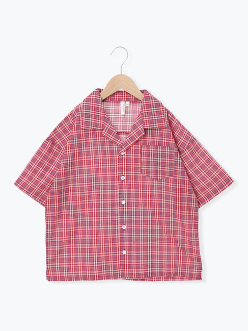 Samansa Mos2 Lagom「【140・150】チェック開襟シャツ(セットアップ可)」|シャツ・ブラウス|レッド