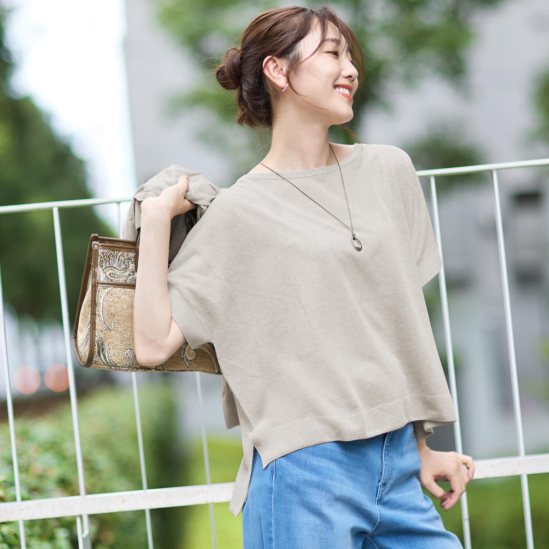 UNTITLED「【アンサンブル可/品のある透け感】Tシャツ風ニットトップス」|ニット・セーター|