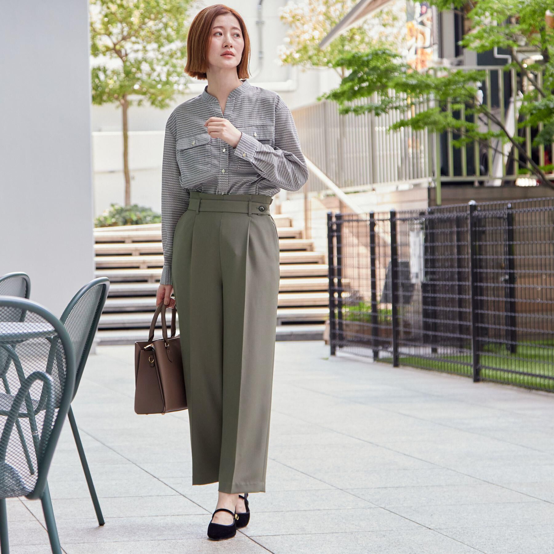 grove「【防しわ】顔周りをすっきり見せる バンドカラースキッパーシャツ」|シャツ・ブラウス|