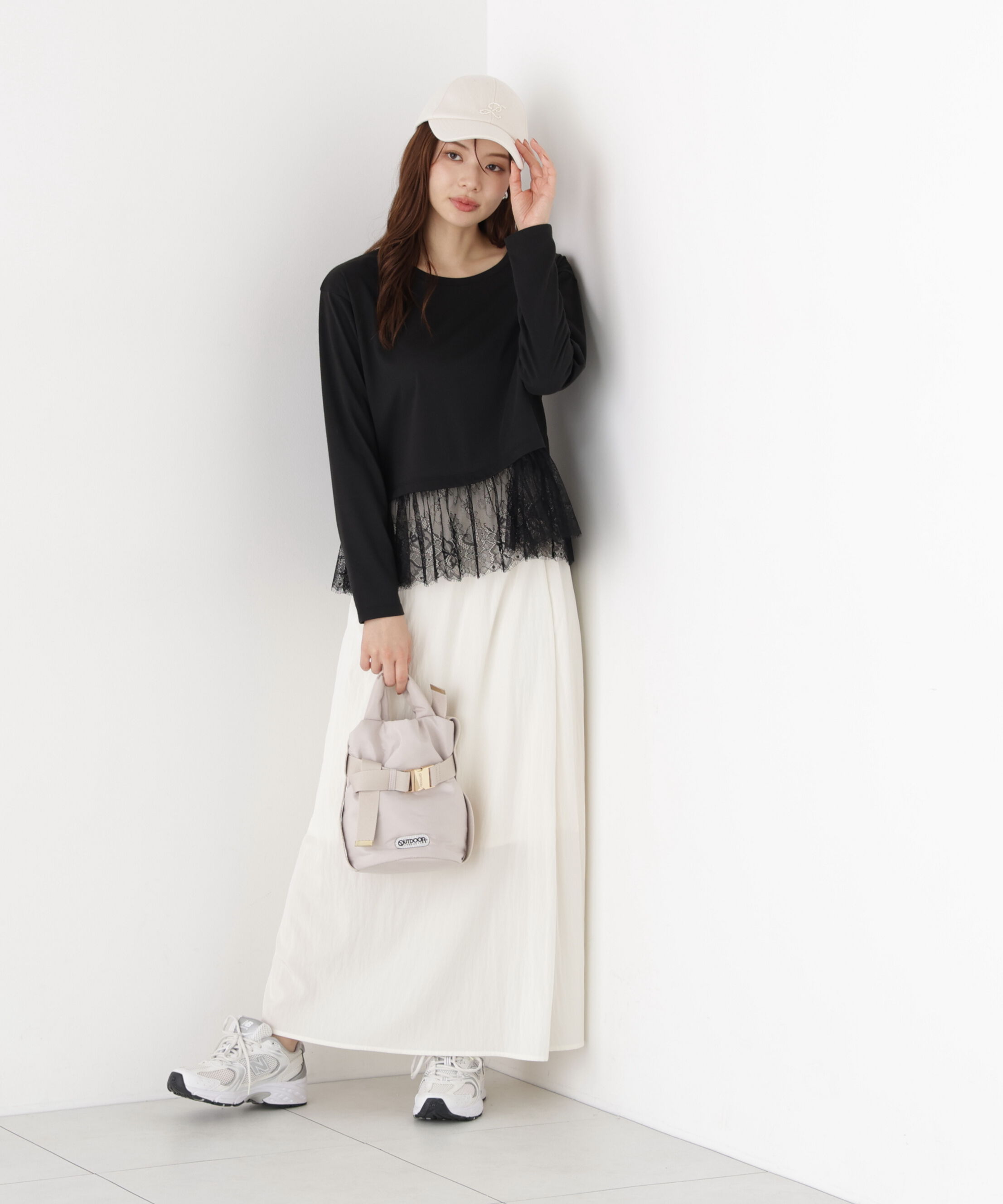  「＜a/mie＞レースヘム長袖Tシャツ」|Tシャツ・カットソー|