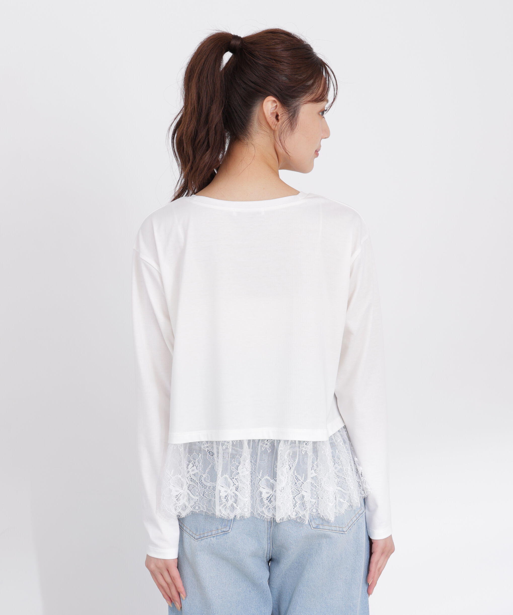  「＜a/mie＞レースヘム長袖Tシャツ」|Tシャツ・カットソー|