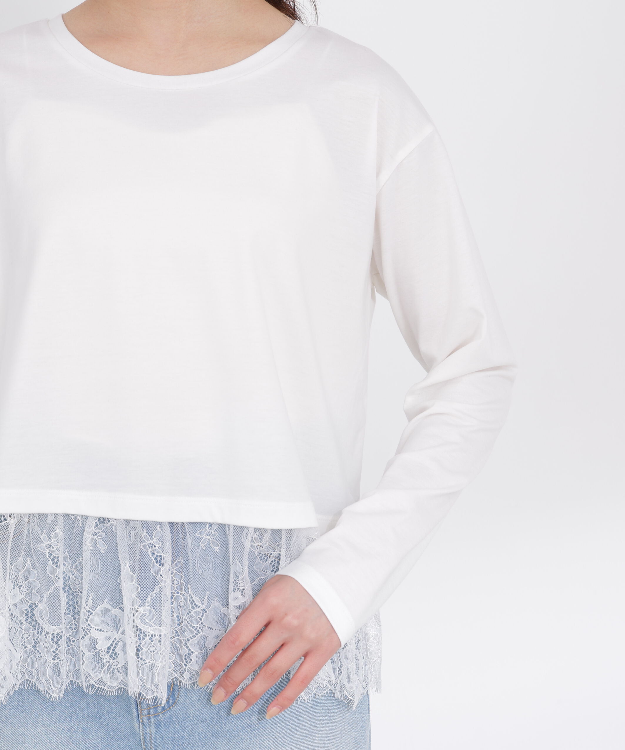  「＜a/mie＞レースヘム長袖Tシャツ」|Tシャツ・カットソー|