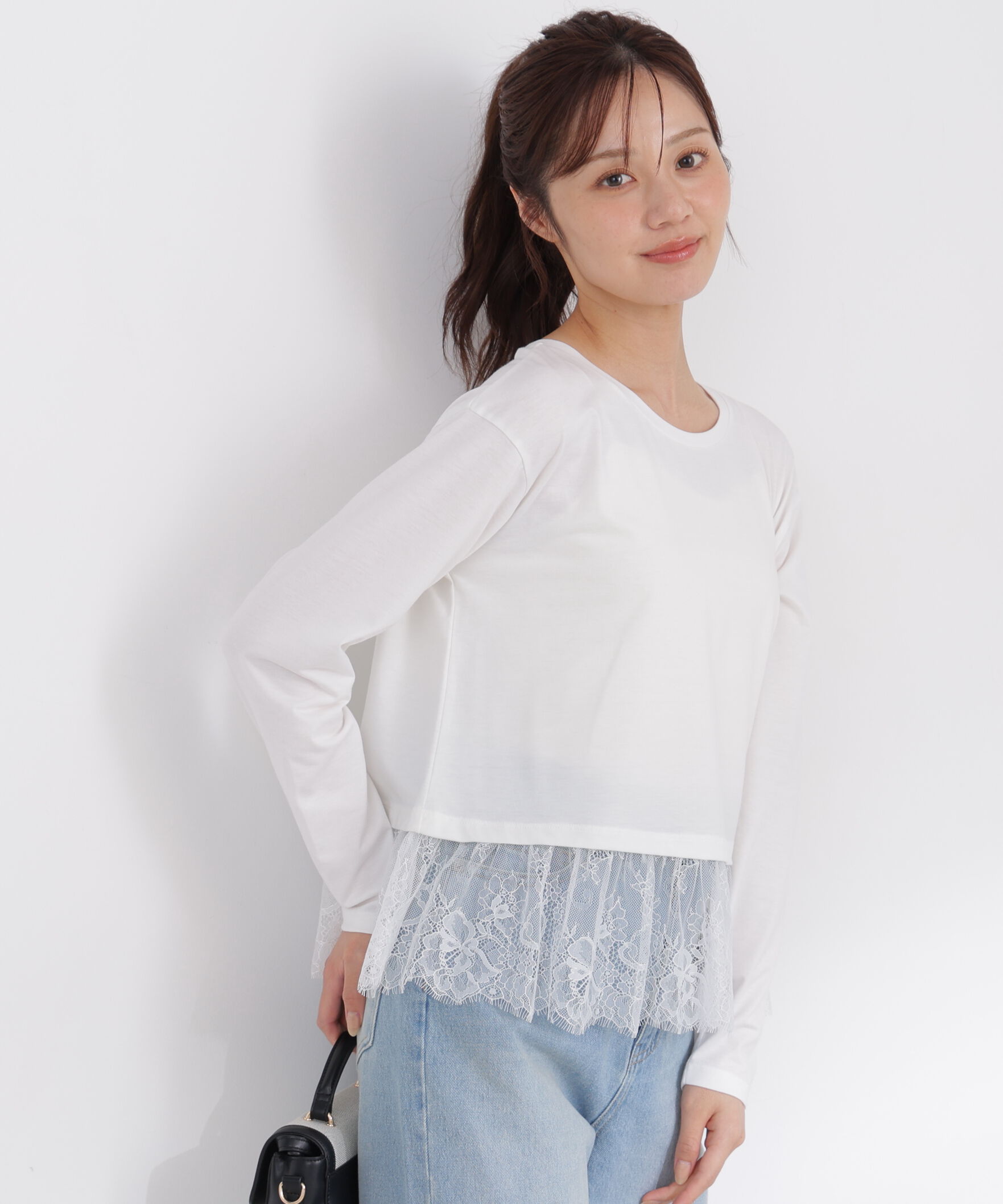  「＜a/mie＞レースヘム長袖Tシャツ」|Tシャツ・カットソー|