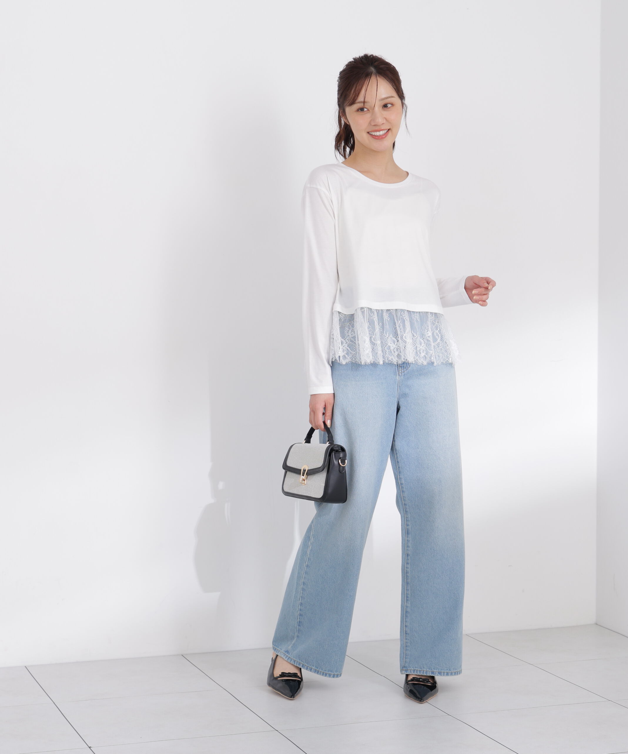  「＜a/mie＞レースヘム長袖Tシャツ」|Tシャツ・カットソー|