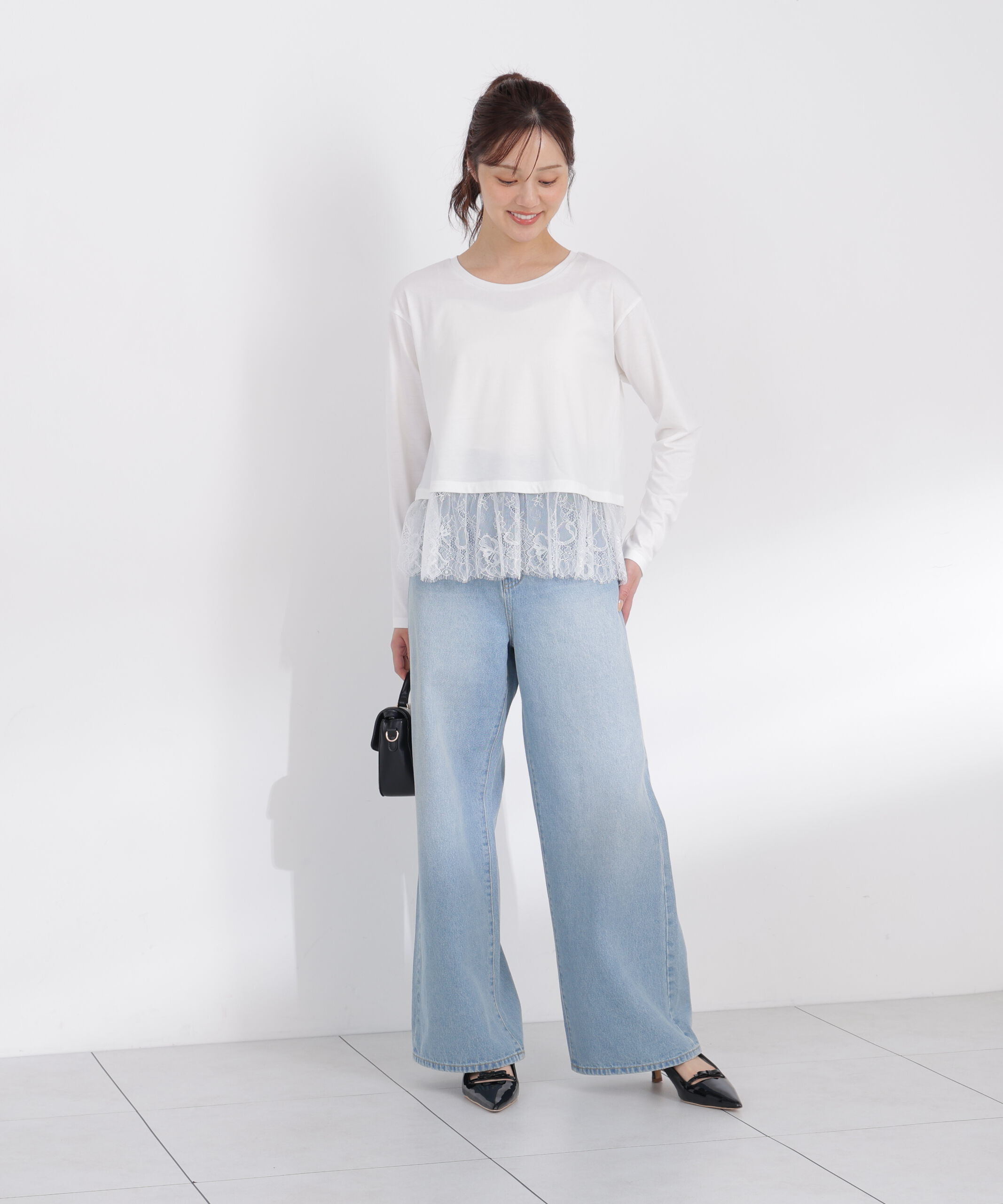  「＜a/mie＞レースヘム長袖Tシャツ」|Tシャツ・カットソー|