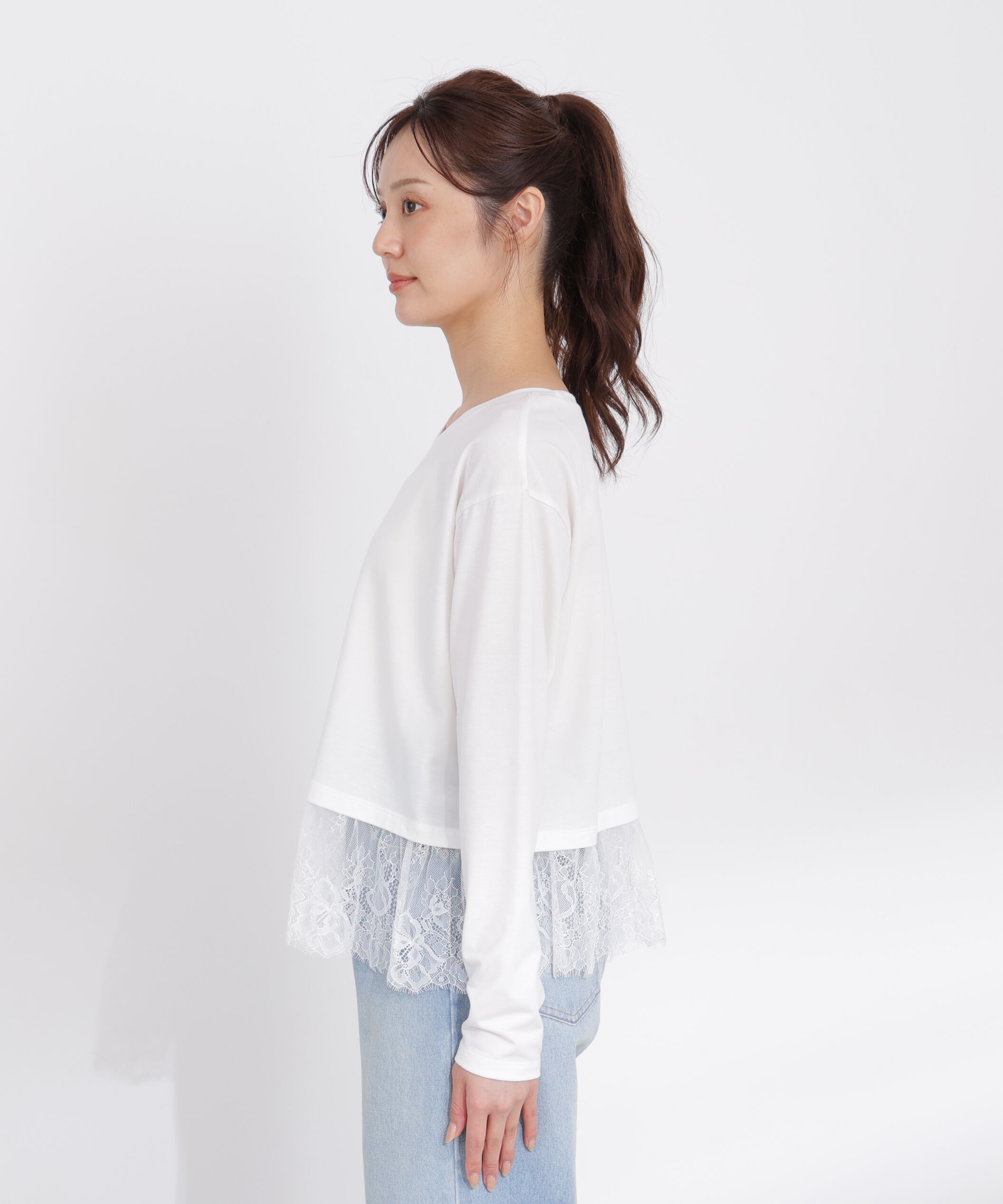  「＜a/mie＞レースヘム長袖Tシャツ」|Tシャツ・カットソー|