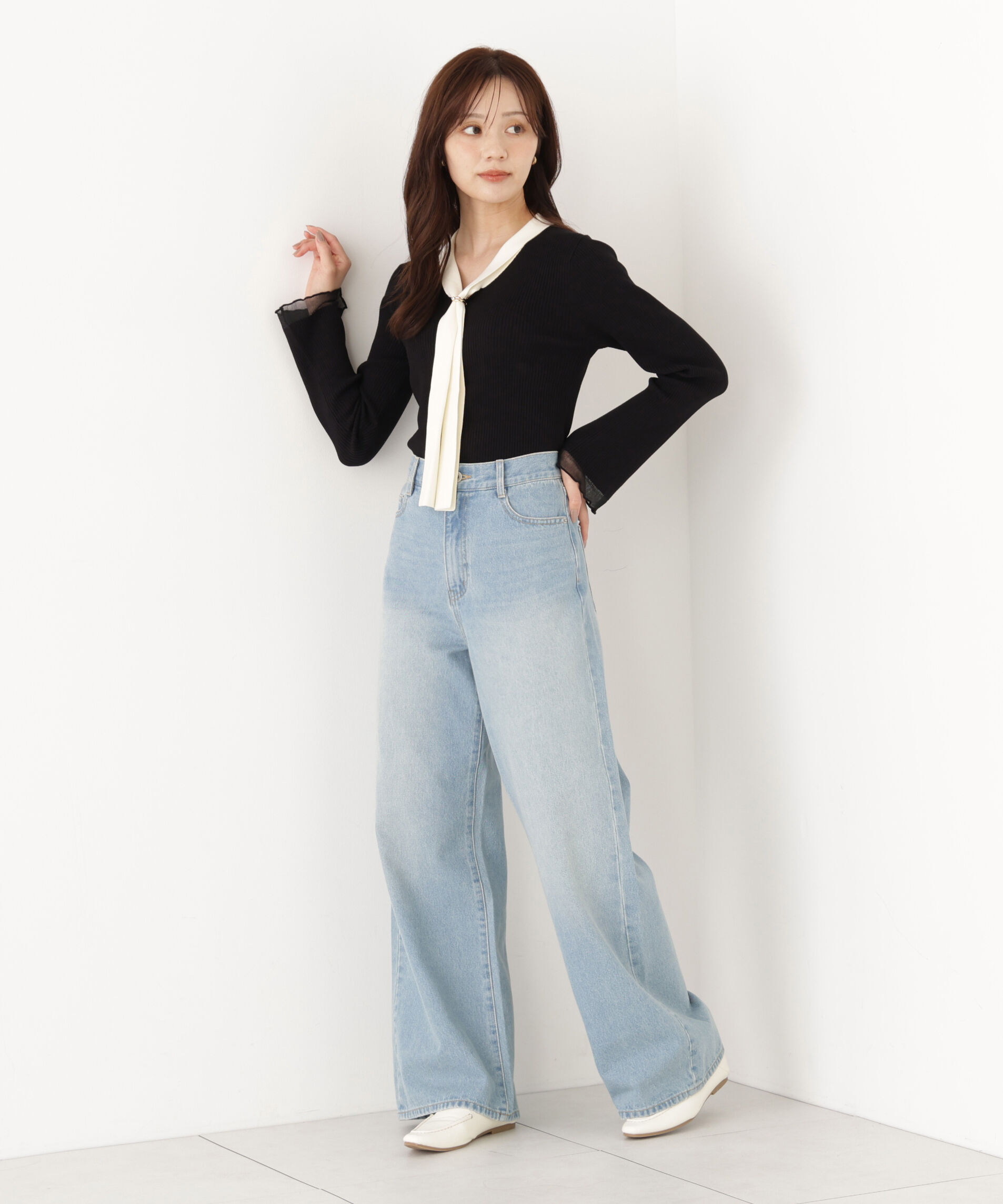 PROPORTION BODY DRESSING「タイ付き部分シアーニット」|ニット・セーター|
