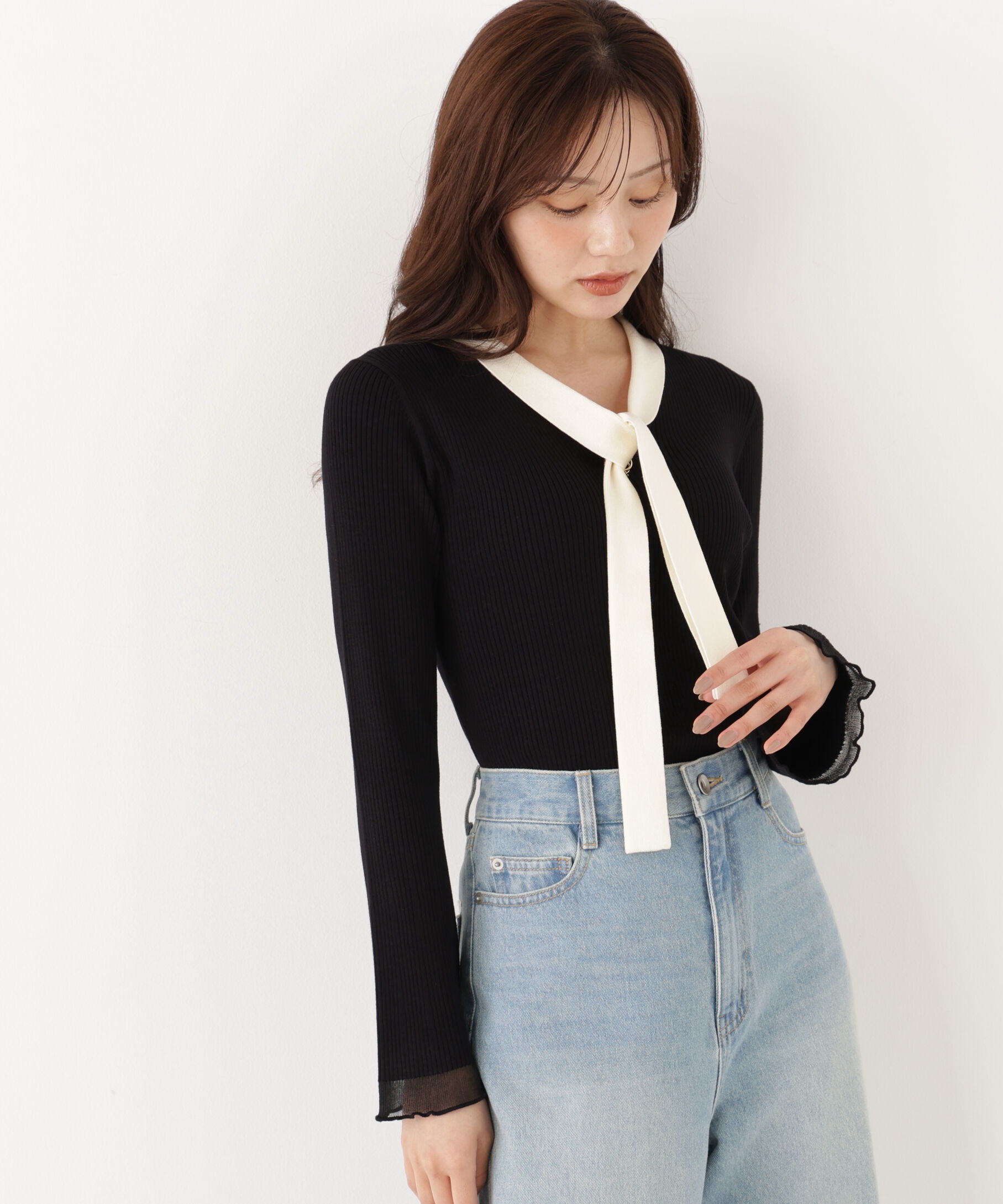 PROPORTION BODY DRESSING「タイ付き部分シアーニット」|ニット・セーター|