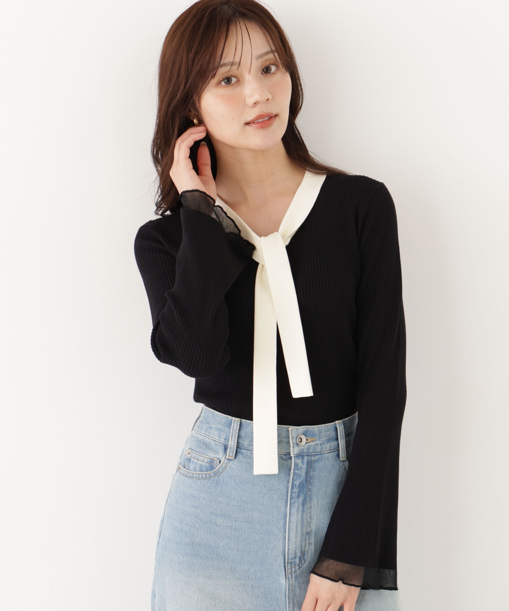 PROPORTION BODY DRESSING「タイ付き部分シアーニット」|ニット・セーター|