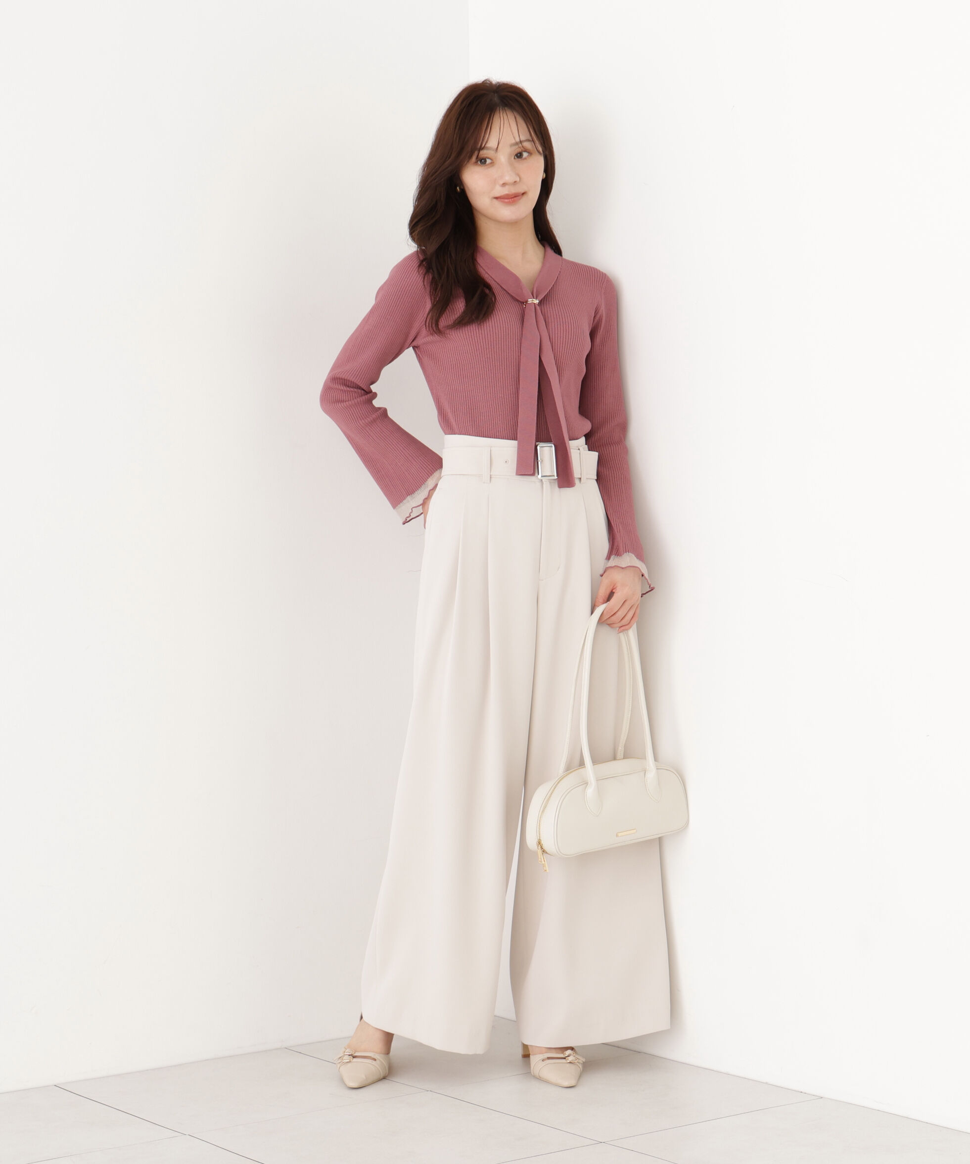 PROPORTION BODY DRESSING「タイ付き部分シアーニット」|ニット・セーター|