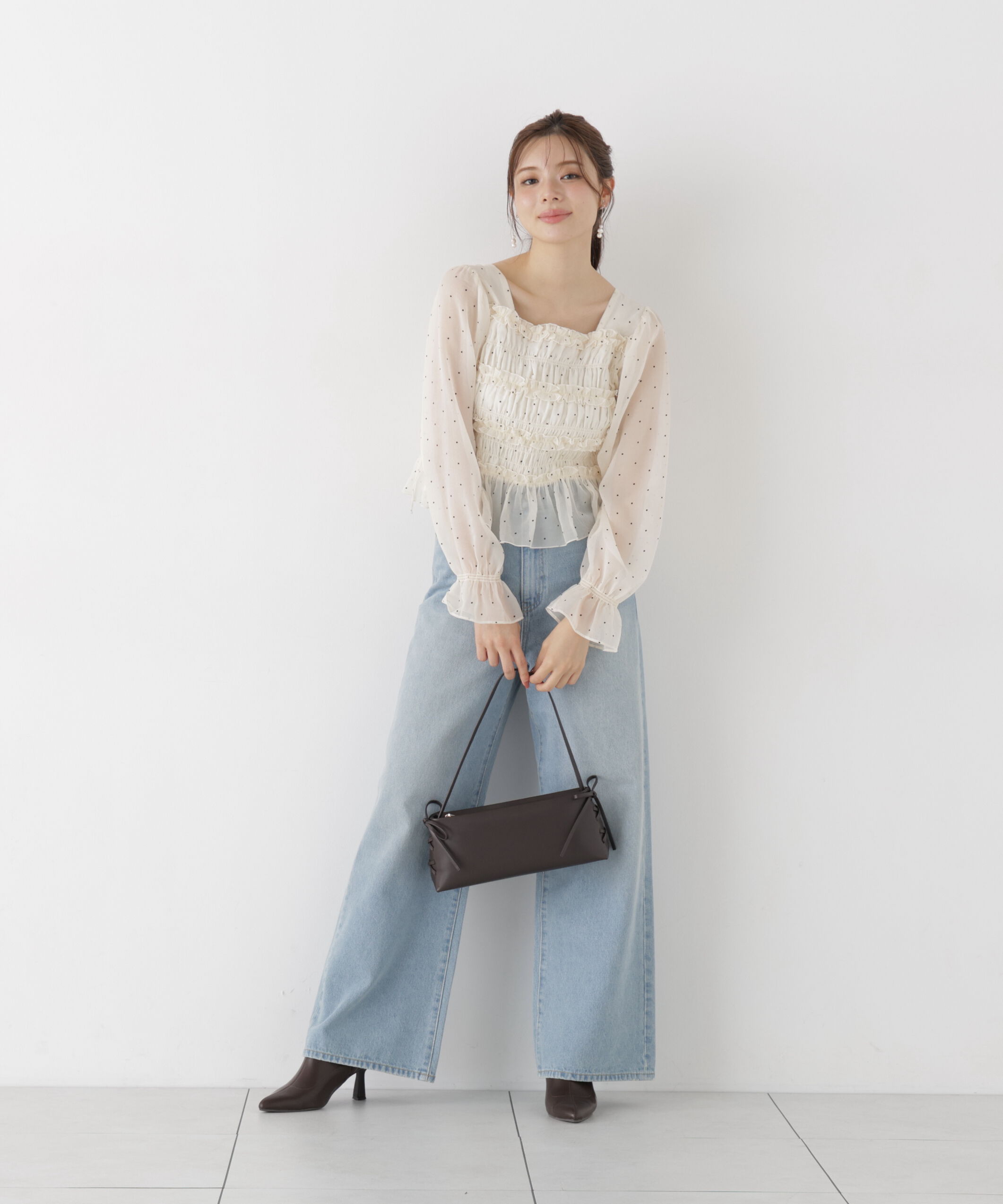 PROPORTION BODY DRESSING「＜a/mie＞シャーリングフリルキャンディースリーブブラウス」|シャツ・ブラウス|