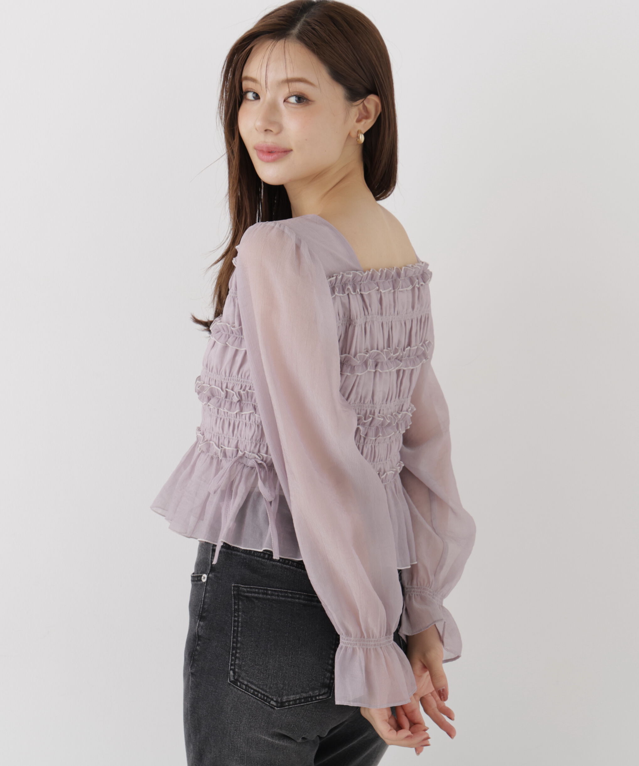 PROPORTION BODY DRESSING「＜a/mie＞シャーリングフリルキャンディースリーブブラウス」|シャツ・ブラウス|