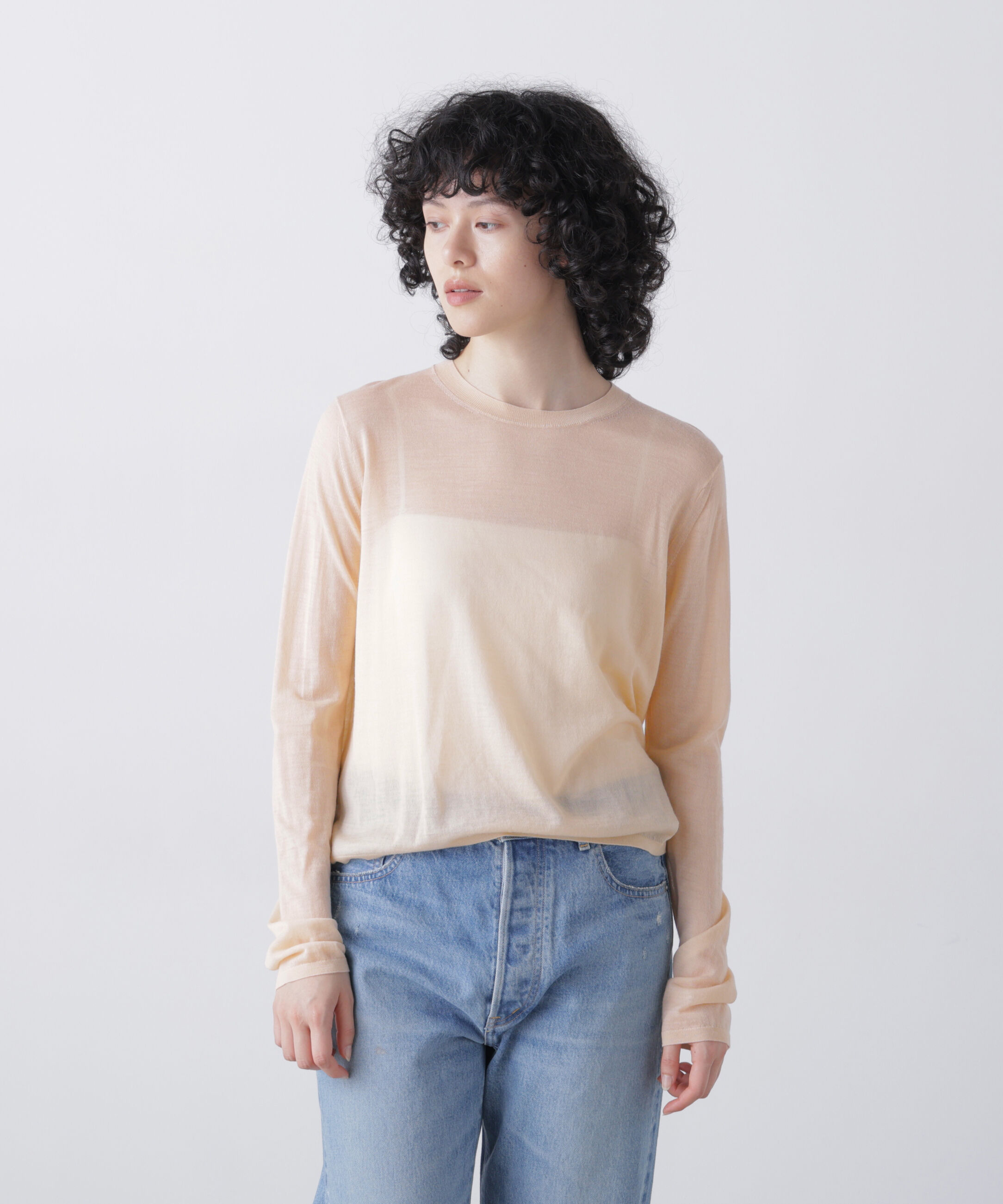 YLEVE 「YLEVE / 2/100 FINE WOOL SHEER KNIT PULLOVER」|ニット・セーター|PALE PINK1