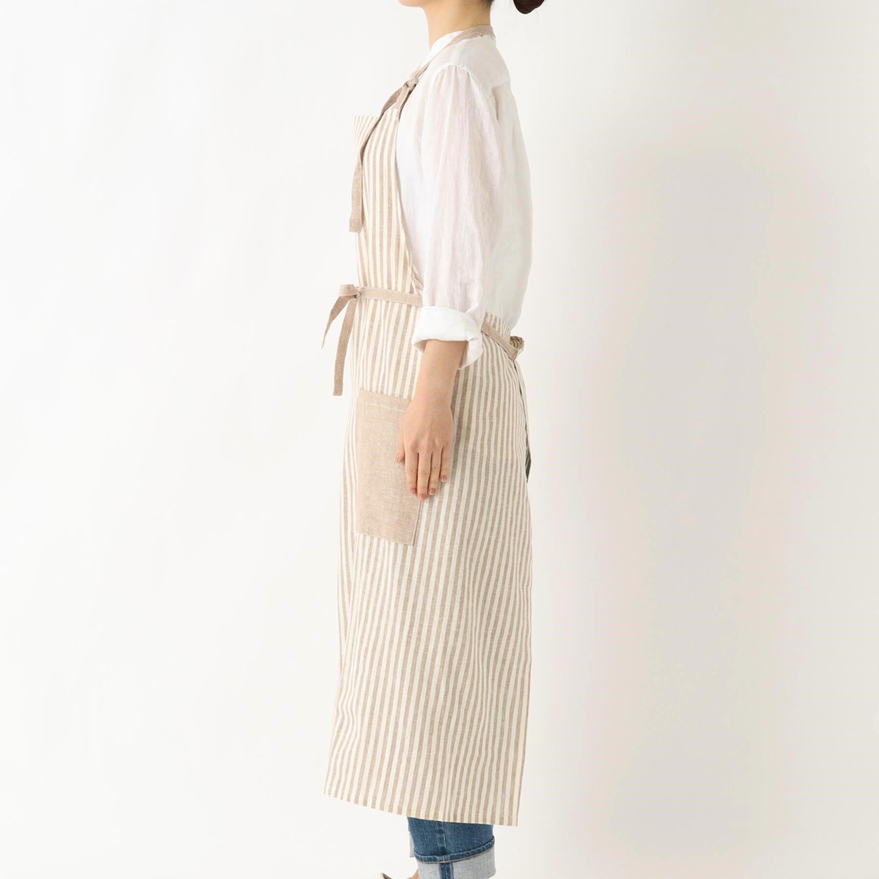 212 KITCHEN STORE「ブロックストライプ リネンコットン フルエプロン NT ＜212Kオリジナル＞」|食器・キッチングッズ|