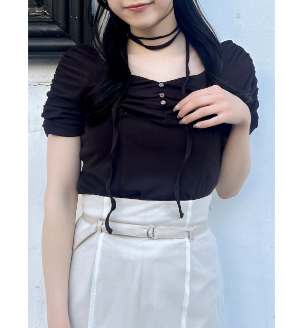 dazzlin「タイ付ギャザーカットトップス」|Tシャツ・カットソー|