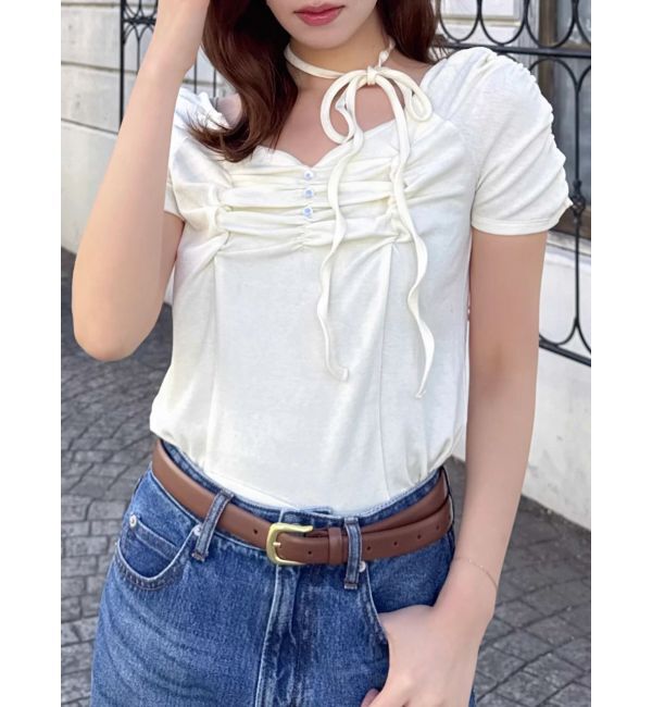 dazzlin「タイ付ギャザーカットトップス」|Tシャツ・カットソー|イエロー