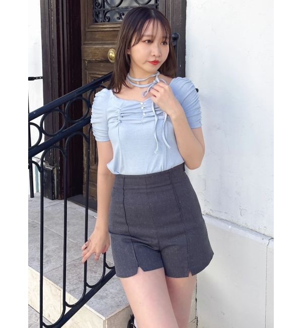 dazzlin「タイ付ギャザーカットトップス」|Tシャツ・カットソー|ブルー