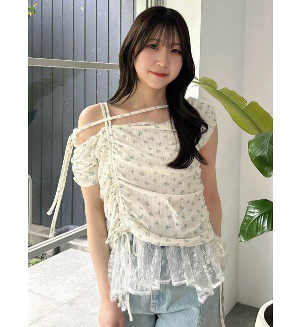 dazzlin「レースレイヤードギャザーカットトップス」|Tシャツ・カットソー|イエロー
