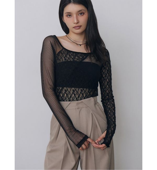 MURUA「パッチワークレーストップス」|Tシャツ・カットソー|ブラック
