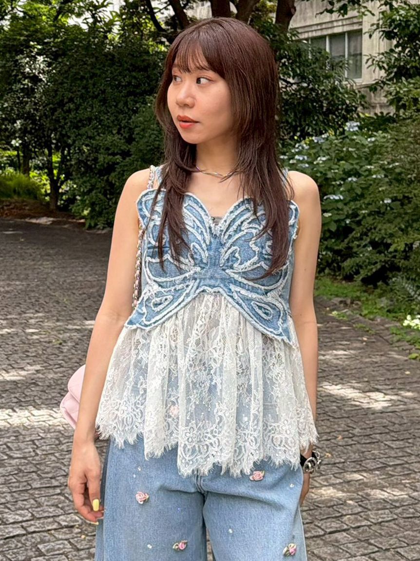 LILY BROWN×ANNA SUI】バタフライレースデニムビスチェトップス（LILY