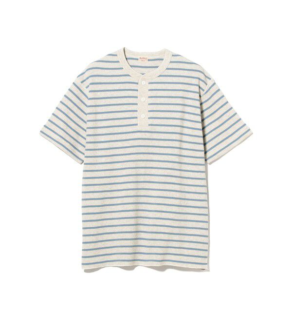 BEAMS PLUS「【別注】Healthknit / Honeycomb Thermal Henry Neck T-shirt Horizontal Stripe」|Tシャツ・カットソー|OATMEAL*F.SAX